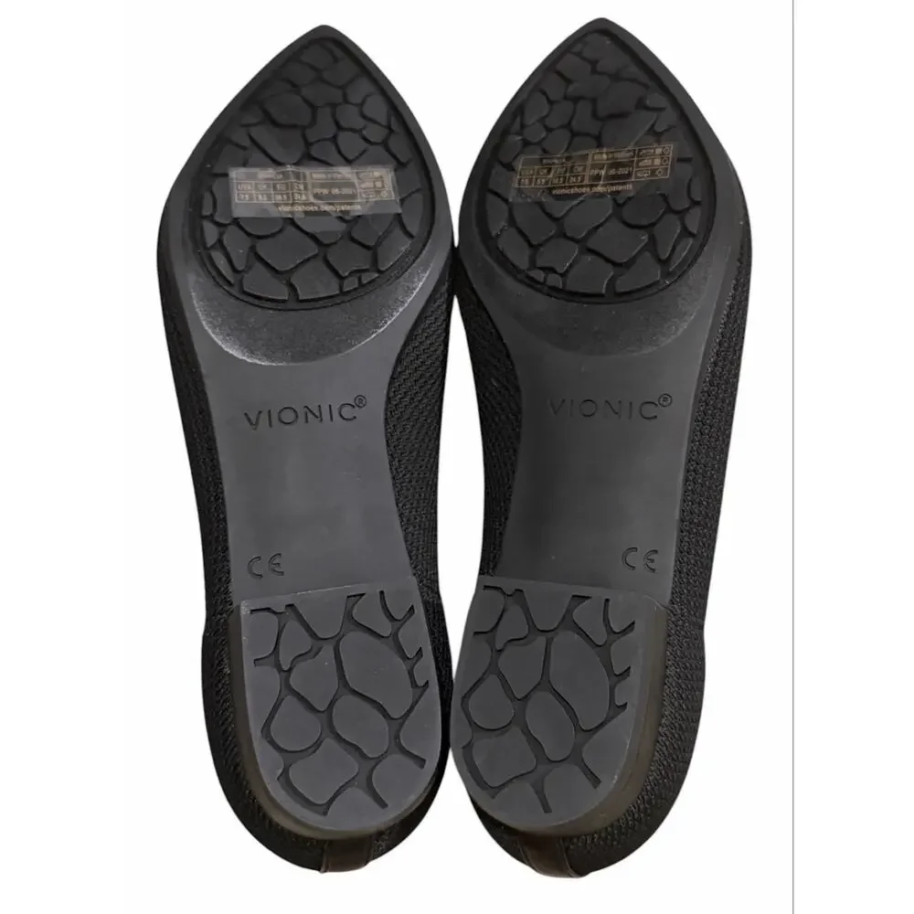Vionic Dahlia Flats Black & Tan NEW Women’s 7.5 Slip-on Ballet Pointed Toe